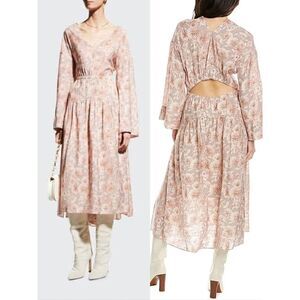Vince Womens Dress S Lotus Shell Dahlia Print Back Cut Out Double V Midi $425